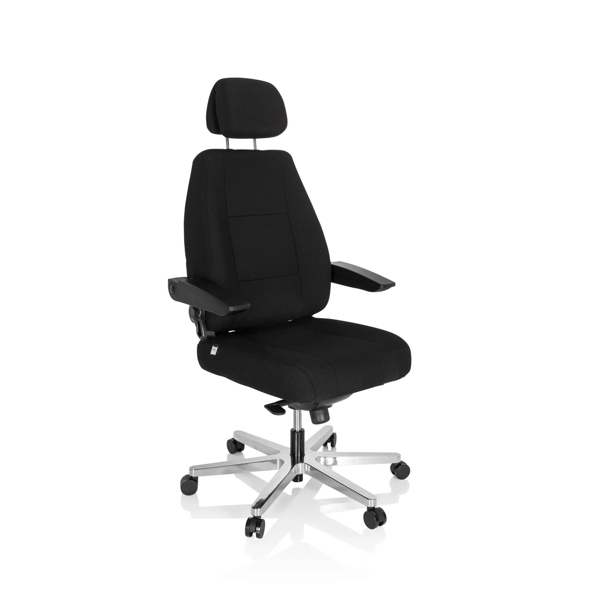 Sedia girevole XXL 24 HOURS I nera con poggiatesta e base a cinque ruote di hjh OFFICE – vista a 360° (vista frontale a tre quarti 40°)
