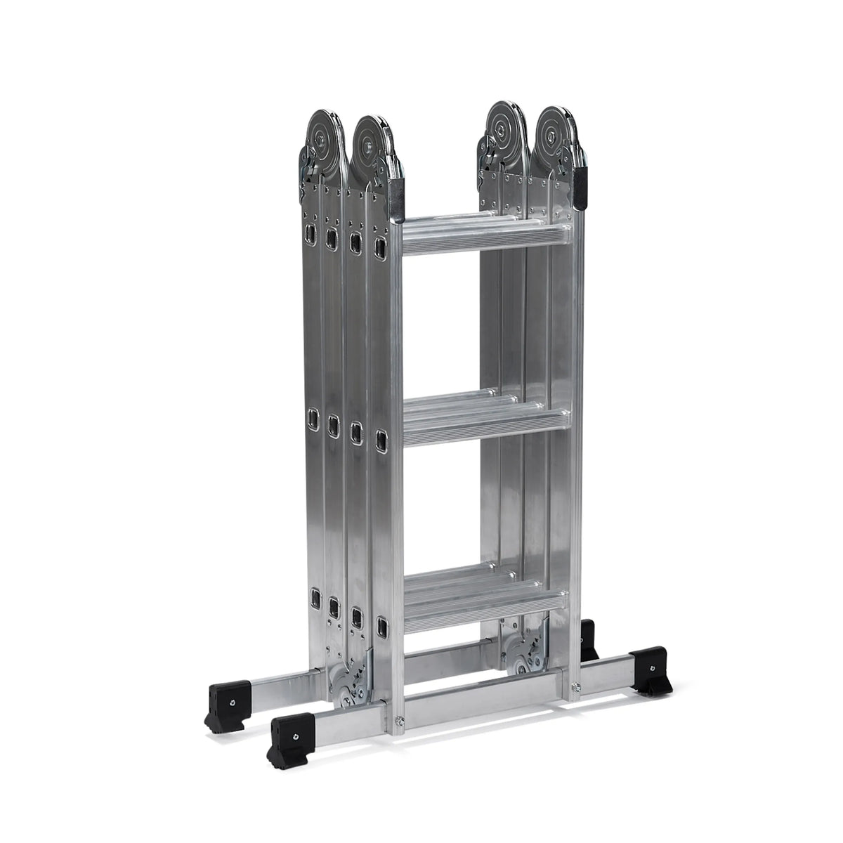 Scala richiudibile SOLID W3 in alluminio argento con dodici gradini di hjh OFFICE – vista a 360° (vista frontale 0°)