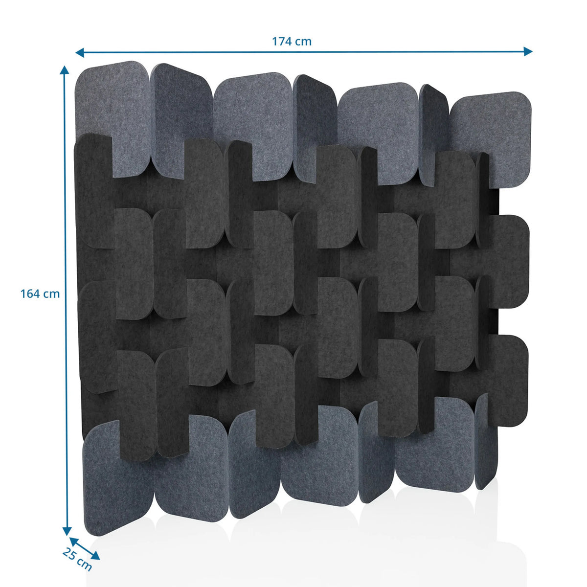 Disegno tecnico della Parete divisoria FLEXMIUT PLUG di 174 × 164 cm in grigio e grigio scuro di hjh OFFICE
