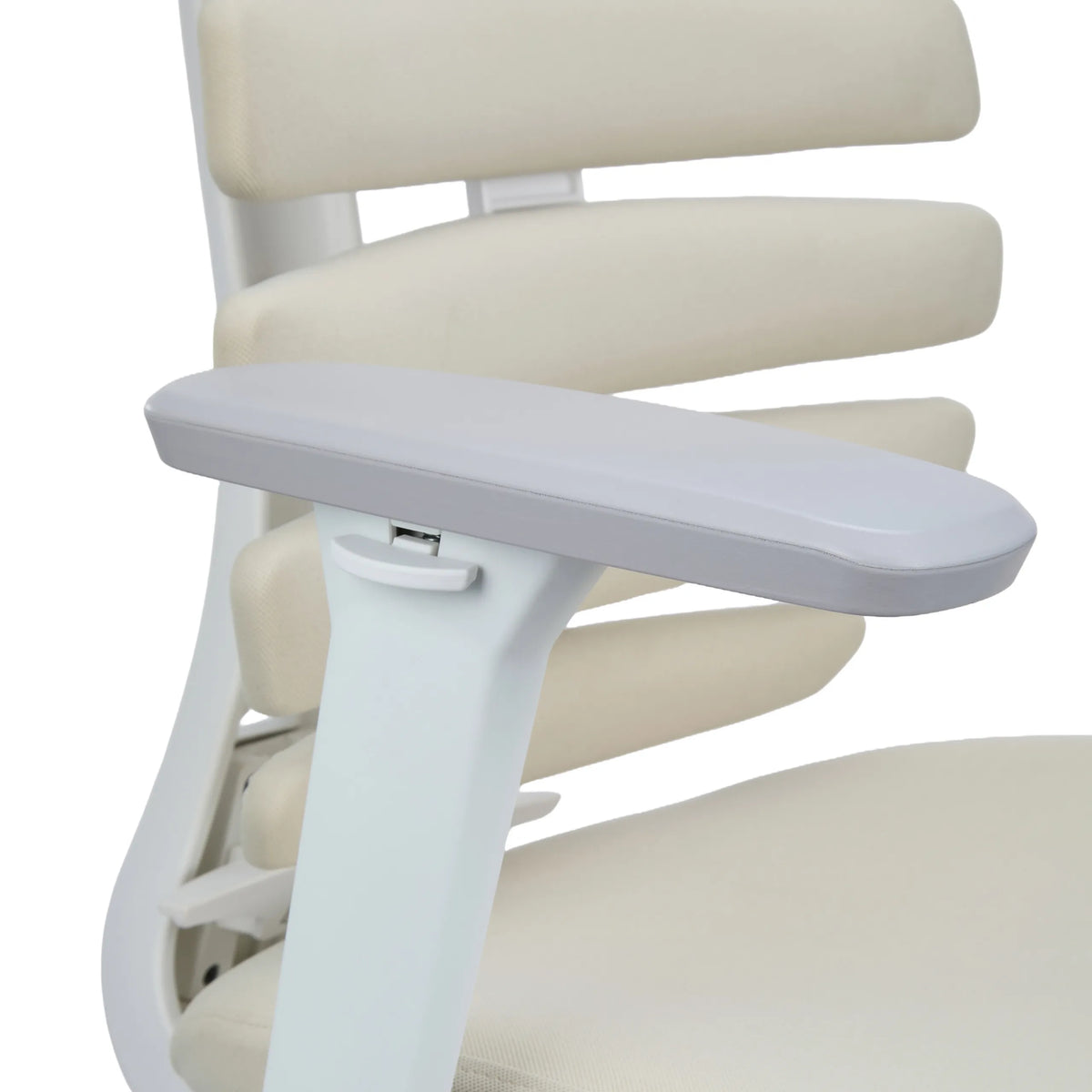 Bracciolo bianco della sedia da ufficio professionale ERGO LINE W con appoggio grigio e rivestimento in tessuto beige di hjh OFFICE