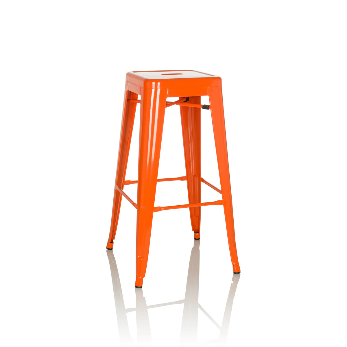 Sgabello da bar VANTAGGIO HIGH arancione con quattro gambe e poggiapiedi integrati di hjh OFFICE – vista a 360° (vista frontale 15°)