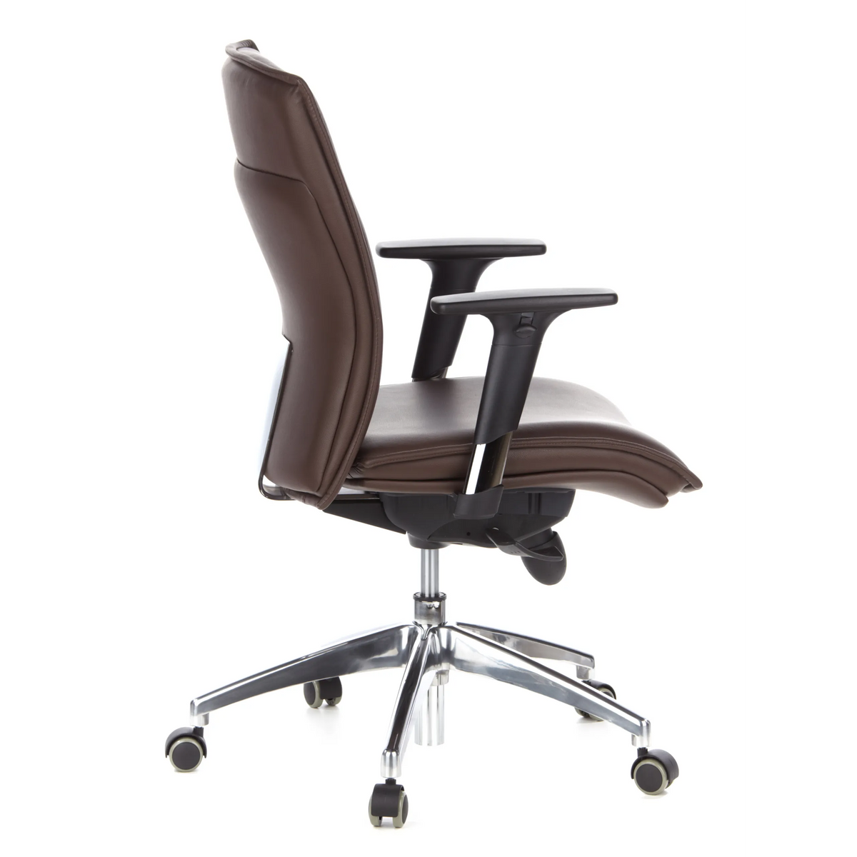 Poltrona di lusso MURANO 10 marrone scuro con braccioli e base a cinque ruote di hjh OFFICE – vista a 360° (profilo laterale 100°)