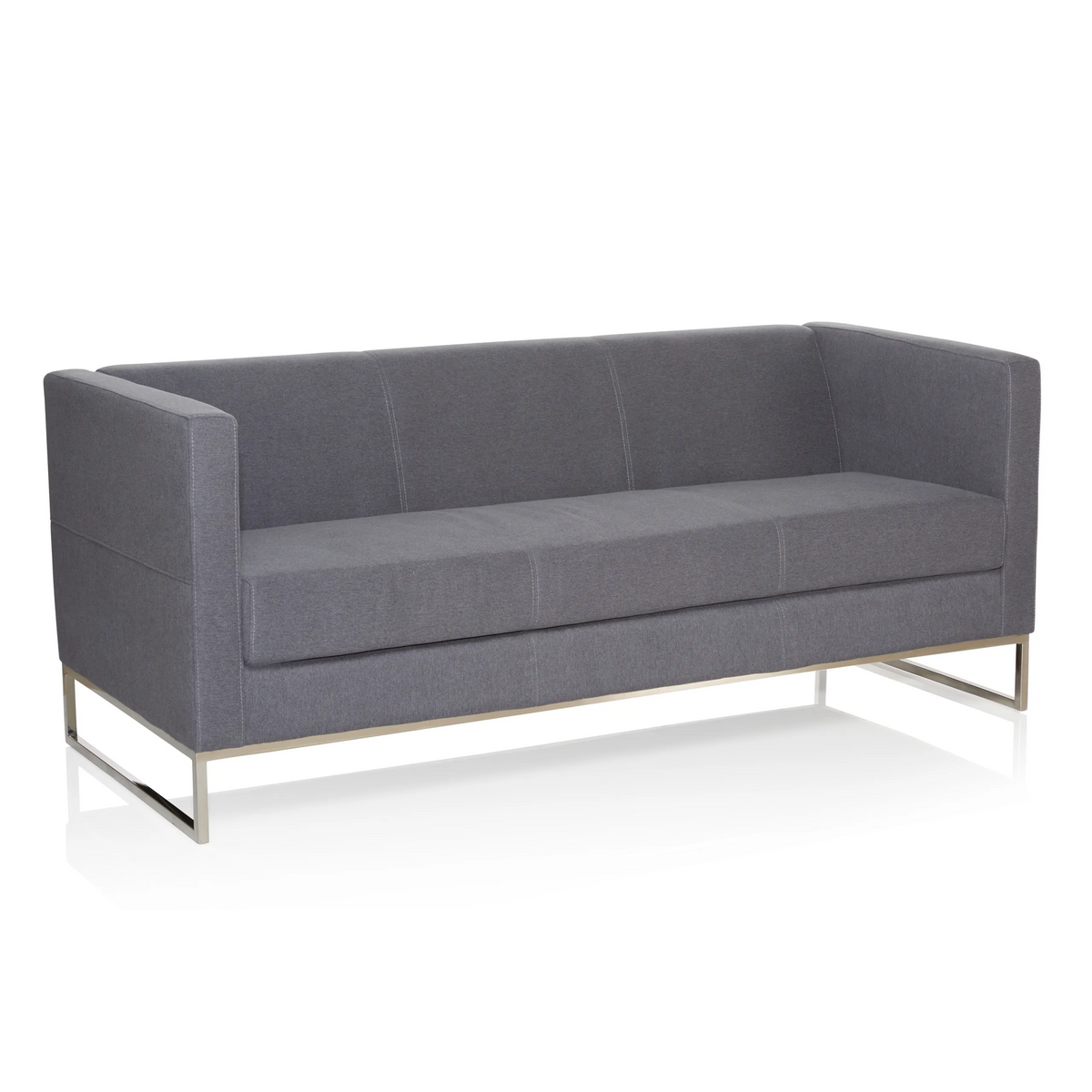 Dunkelgraues Loungesofa BARBADOS als Drei-Sitzer mit Metallgestell von hjh OFFICE – 360-Grad-Ansicht (schräge Rückenansicht 120°)