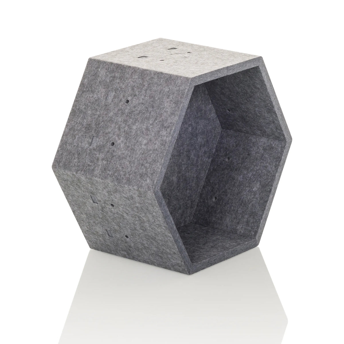 Parete divisoria esagonale in feltro grigio FLEXMIUT STORE S di hjh OFFICE – vista a 360° (vista frontale a tre quarti 45°)