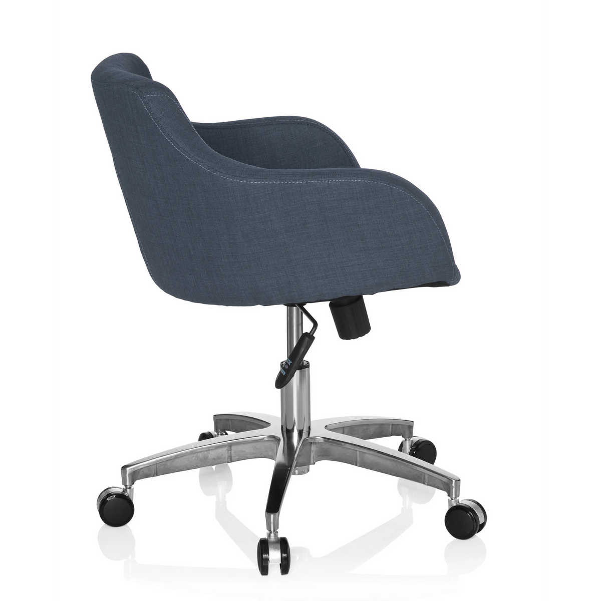 Sedia Home Office SOLAO 100 grigio scuro con scocca imbottita e base a cinque ruote di hjh OFFICE – vista a 360° (profilo laterale 100°)