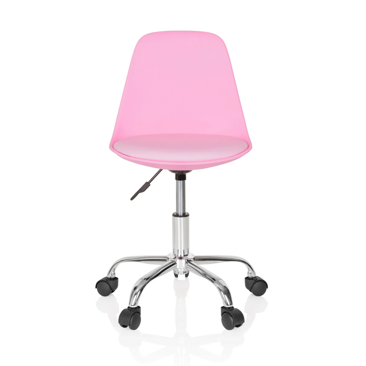 Sedia girevole per bambini FANCY II rosa con scocca curva e base a cinque ruote di hjh OFFICE – vista a 360° (vista frontale 0°)