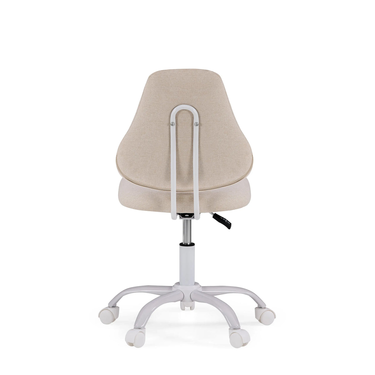 Vista posteriore della sedia girevole per bambini Lumikid in beige con base e rotelle bianche di hjh OFFICE (immagine generata dall’IA)