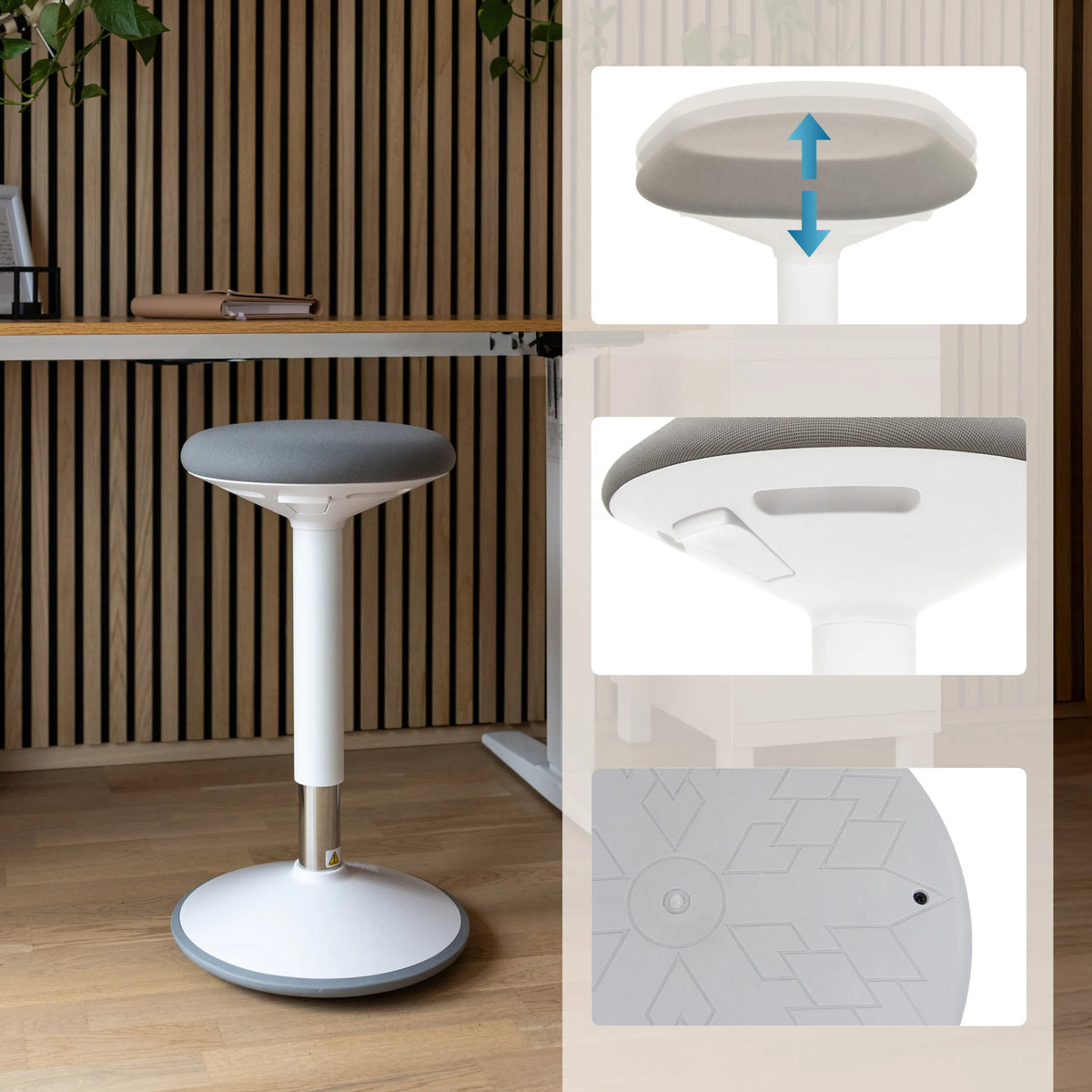 Seduta e poggiapiedi regolabili in altezza dell'ausilio per la posizione eretta BALANCE SIT III W in bianco e grigio di hjh OFFICE