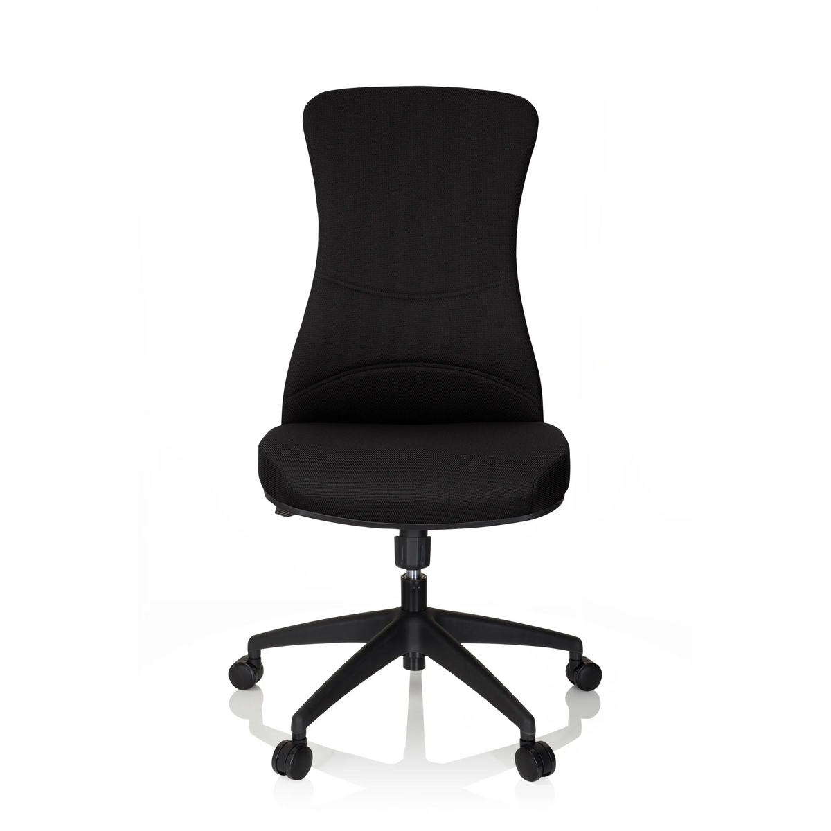 Sedia da ufficio professionale OFFICE XT nera con base a stella e cinque ruote di hjh OFFICE – vista a 360° (vista frontale 0°)