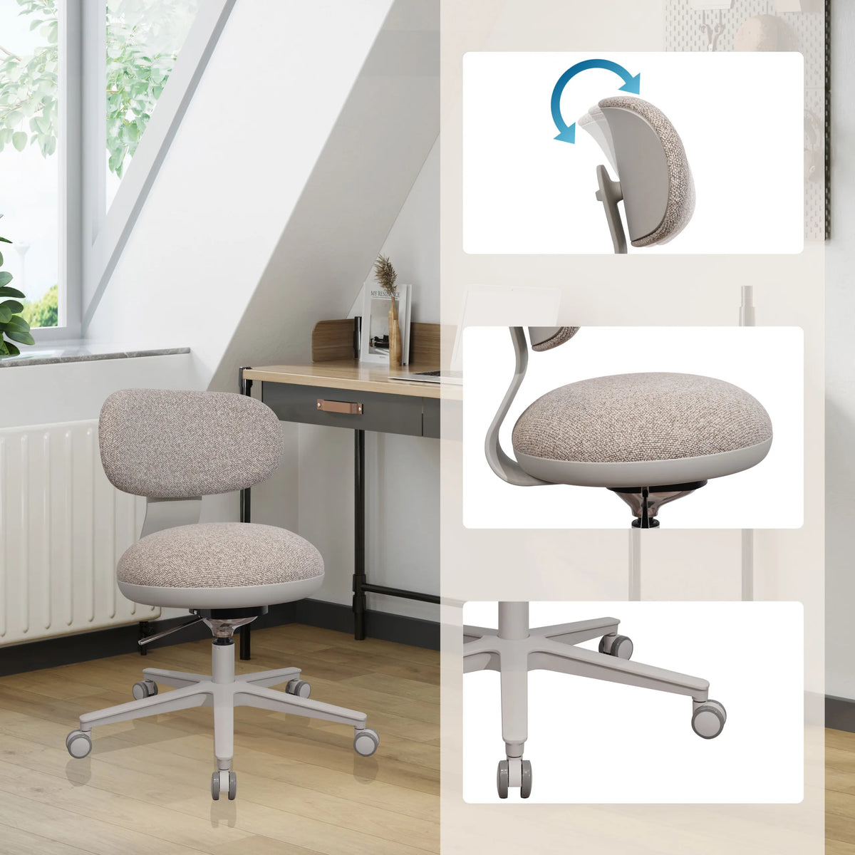 Sedia Home Office SITMOTION W in grigio con schienale regolabile e base a ruote di hjh OFFICE