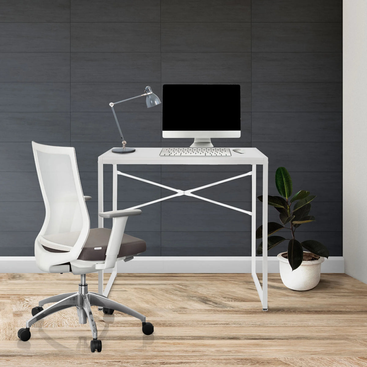Scrivania bianca EASY UP H I con dimensioni 78 x 46 cm e struttura a croce di hjh OFFICE