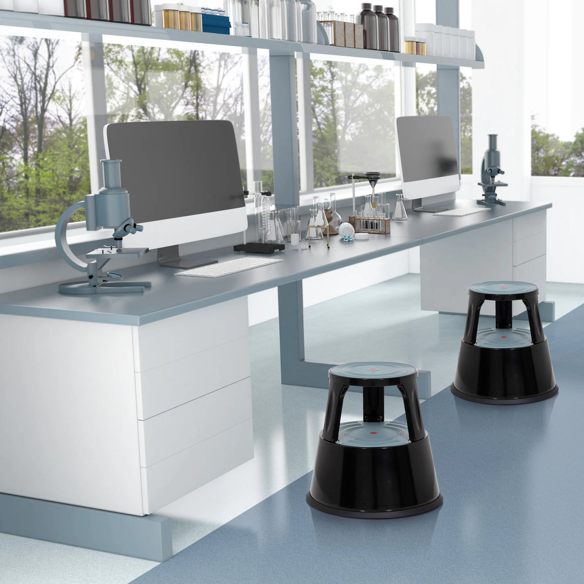Sgabello TIO-M II nero con superficie d'appoggio rotonda e maniglie di hjh OFFICE