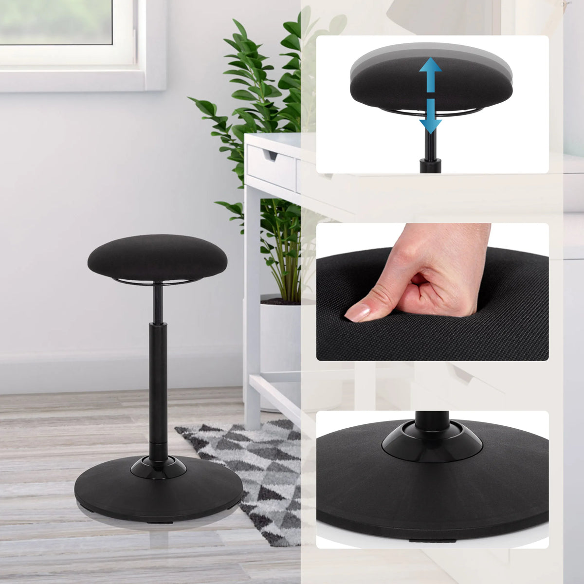 Seduta e poggiapiedi regolabili in altezza dell'ausilio per la posizione eretta BALANCE SIT in nero di hjh OFFICE