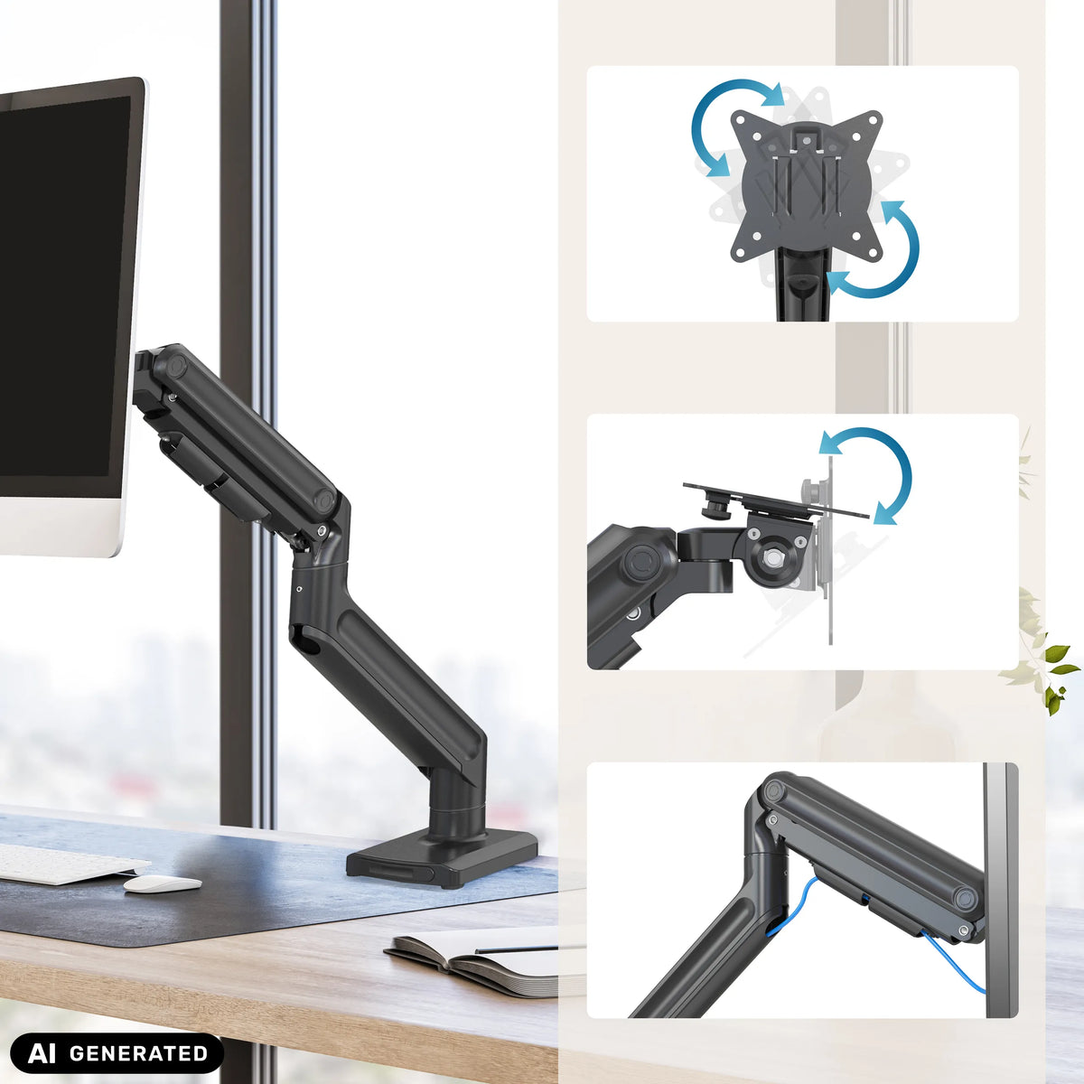 Giunti regolabili e piastra di montaggio del supporto per monitor VM-MG1S di hjh OFFICE (immagine generata dall’IA)