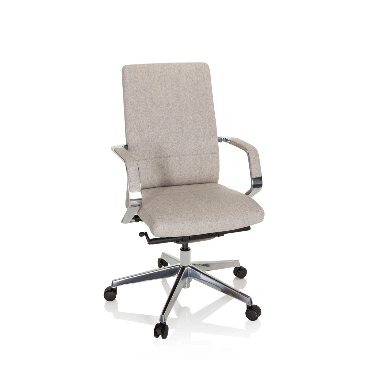 Sedia da ufficio professionale BESSONA beige con braccioli e base a cinque ruote di hjh OFFICE – vista a 360° (vista frontale 20°)
