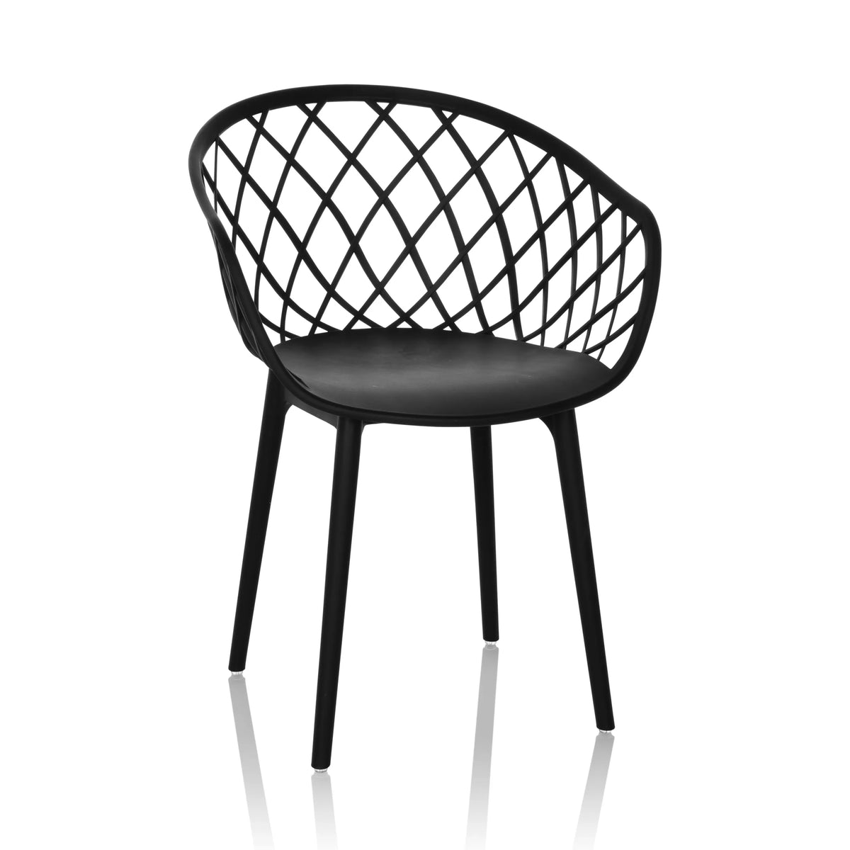 Sedia a conchiglia BEGIO B nera con schienale a griglia e quattro gambe di hjh OFFICE – vista a 360° (vista frontale 15°)