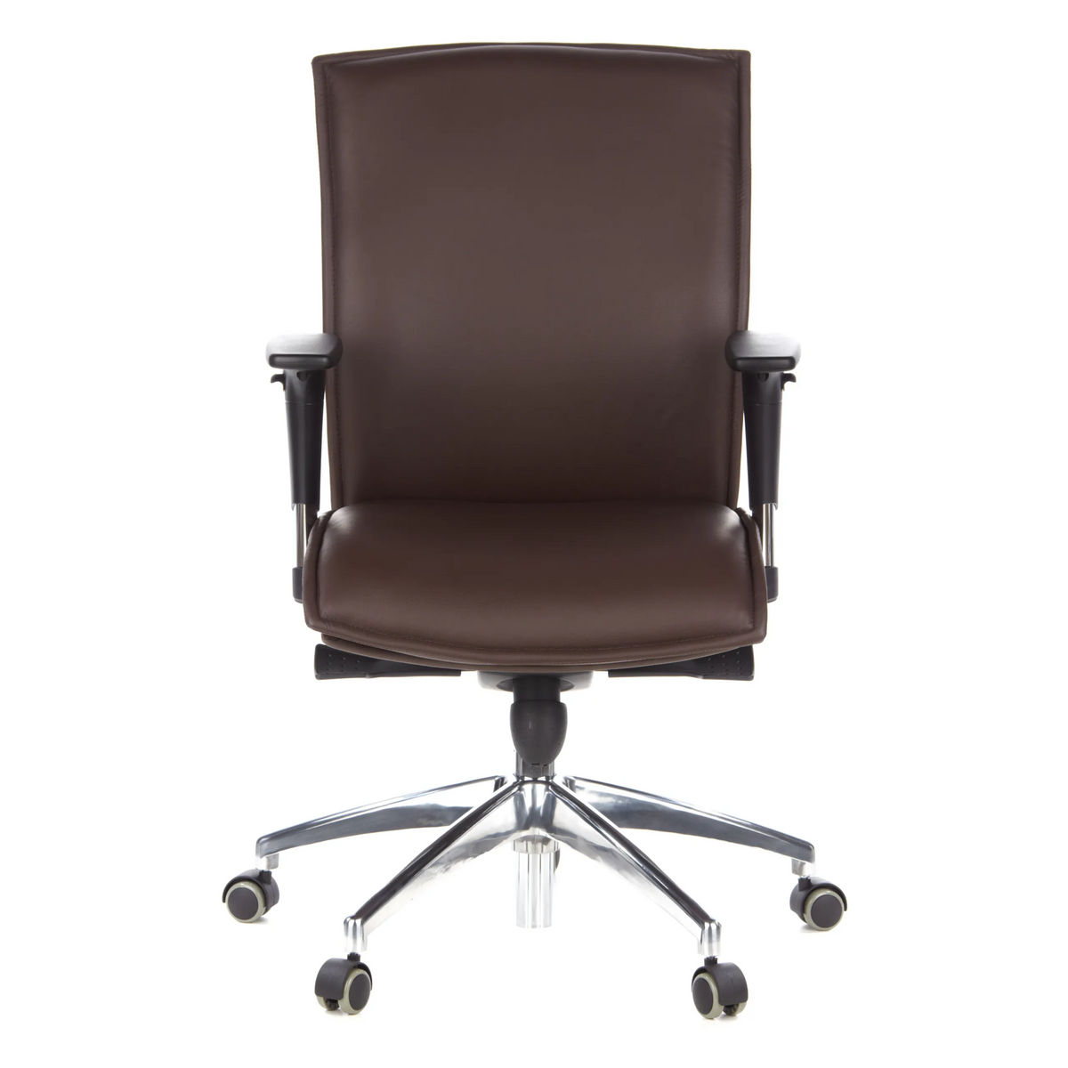 Poltrona di lusso MURANO 10 marrone scuro con braccioli e base a cinque ruote di hjh OFFICE – vista a 360° (vista frontale 0°)