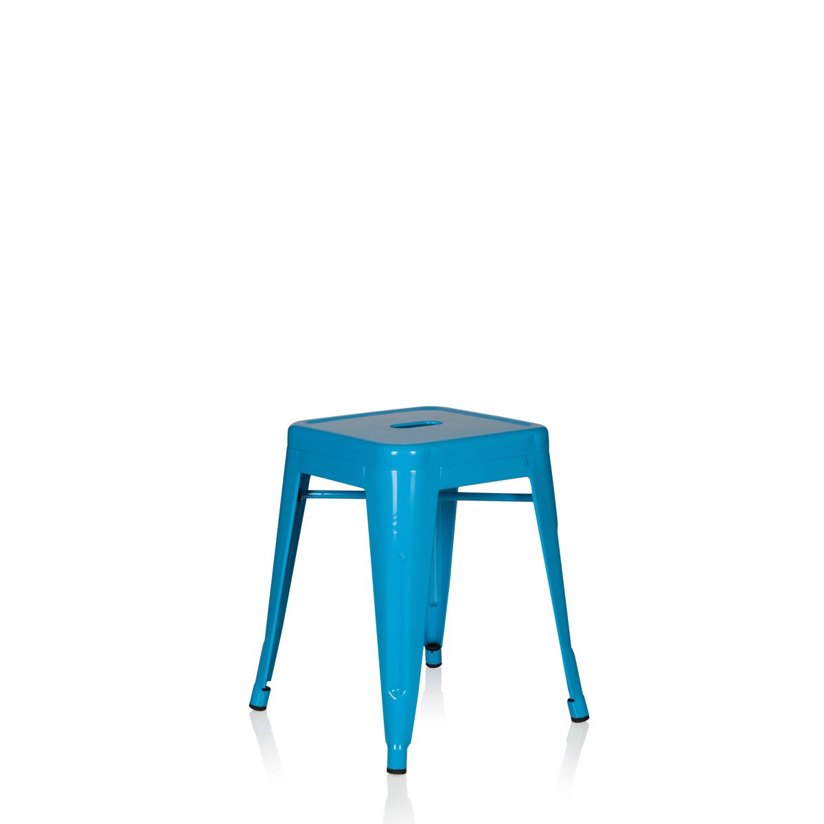 Sgabello bistro VANTAGGIO azzurro con seduta quadrata e traverse di hjh OFFICE – vista a 360° (vista frontale a tre quarti 40°)
