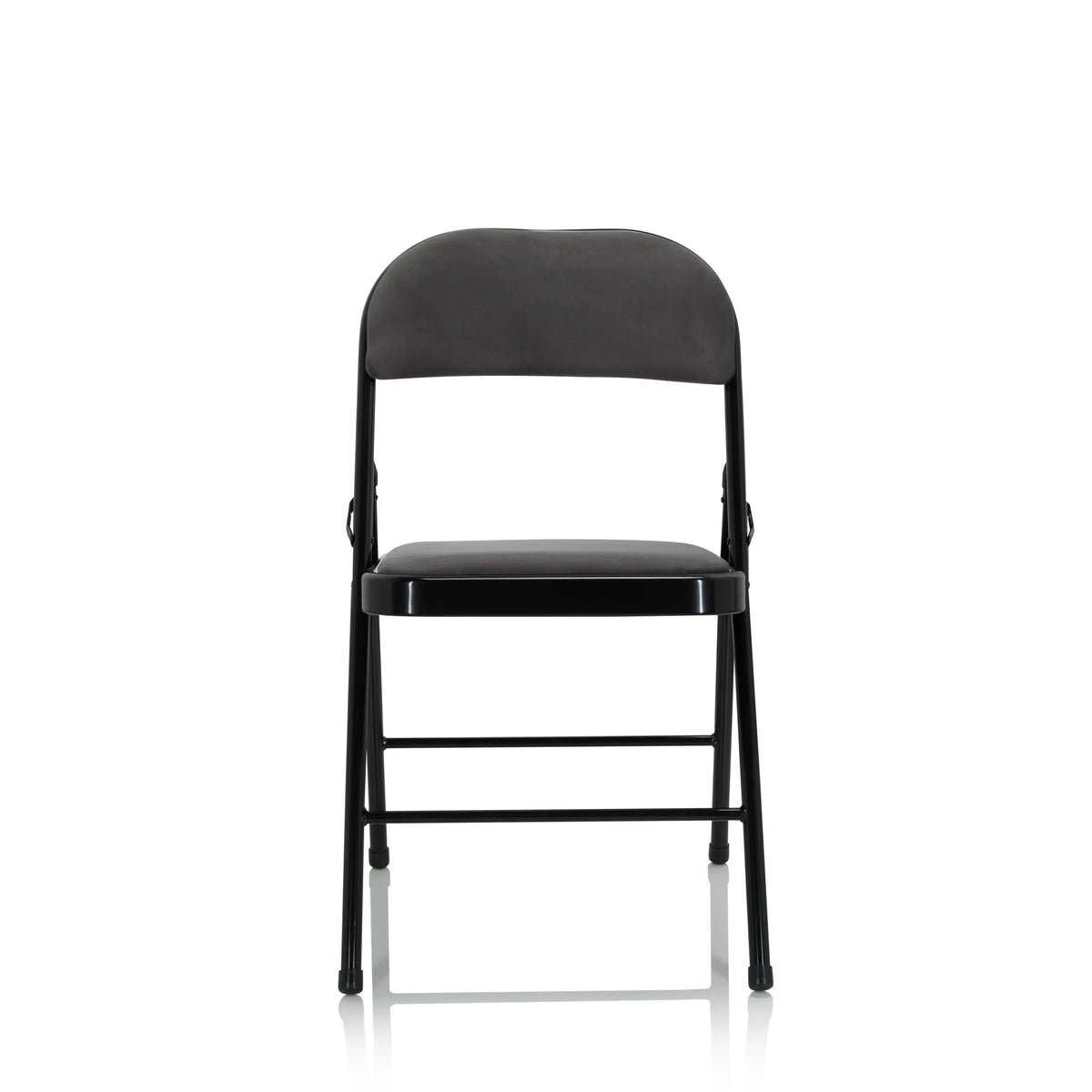 Sedia pieghevole TUDELA I grigio scuro con rivestimento in velluto e struttura nera di hjh OFFICE – vista a 360° (vista frontale 0°)