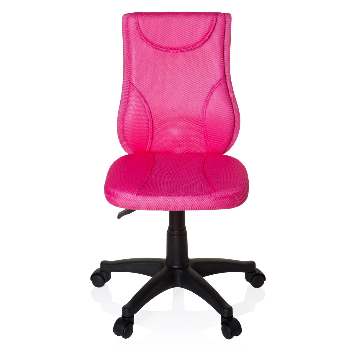 Sedia girevole per bambini KIDDY BASE rosa con schienale in rete e base nera a cinque ruote di hjh OFFICE – vista a 360° (vista frontale 0°)