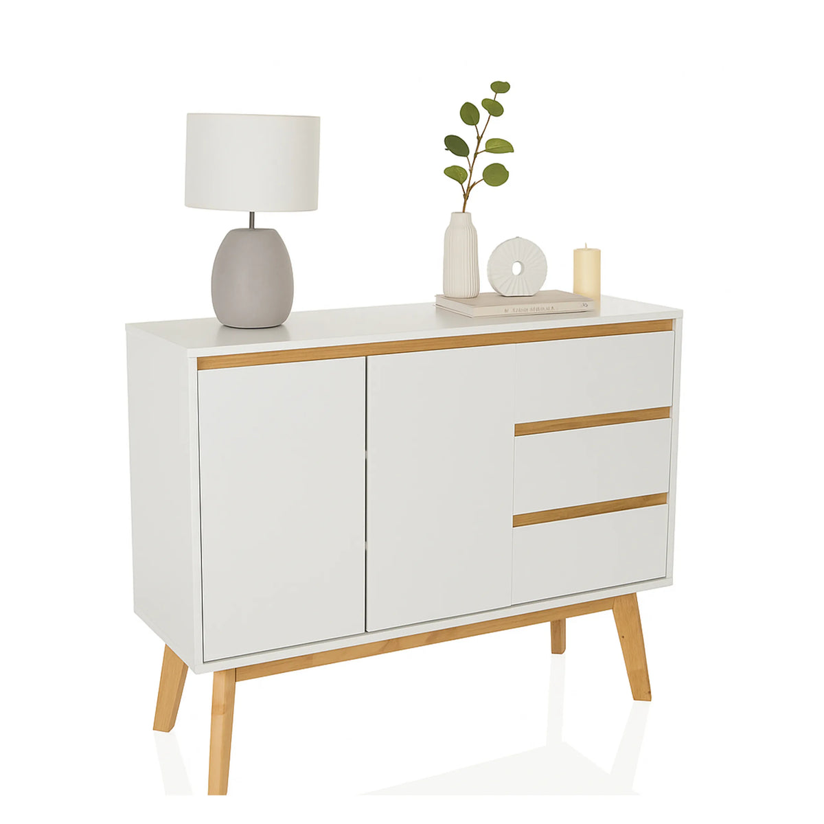 Madia TAROLO I bianca con due ante, due cassetti e gambe coniche in legno di hjh LIVING