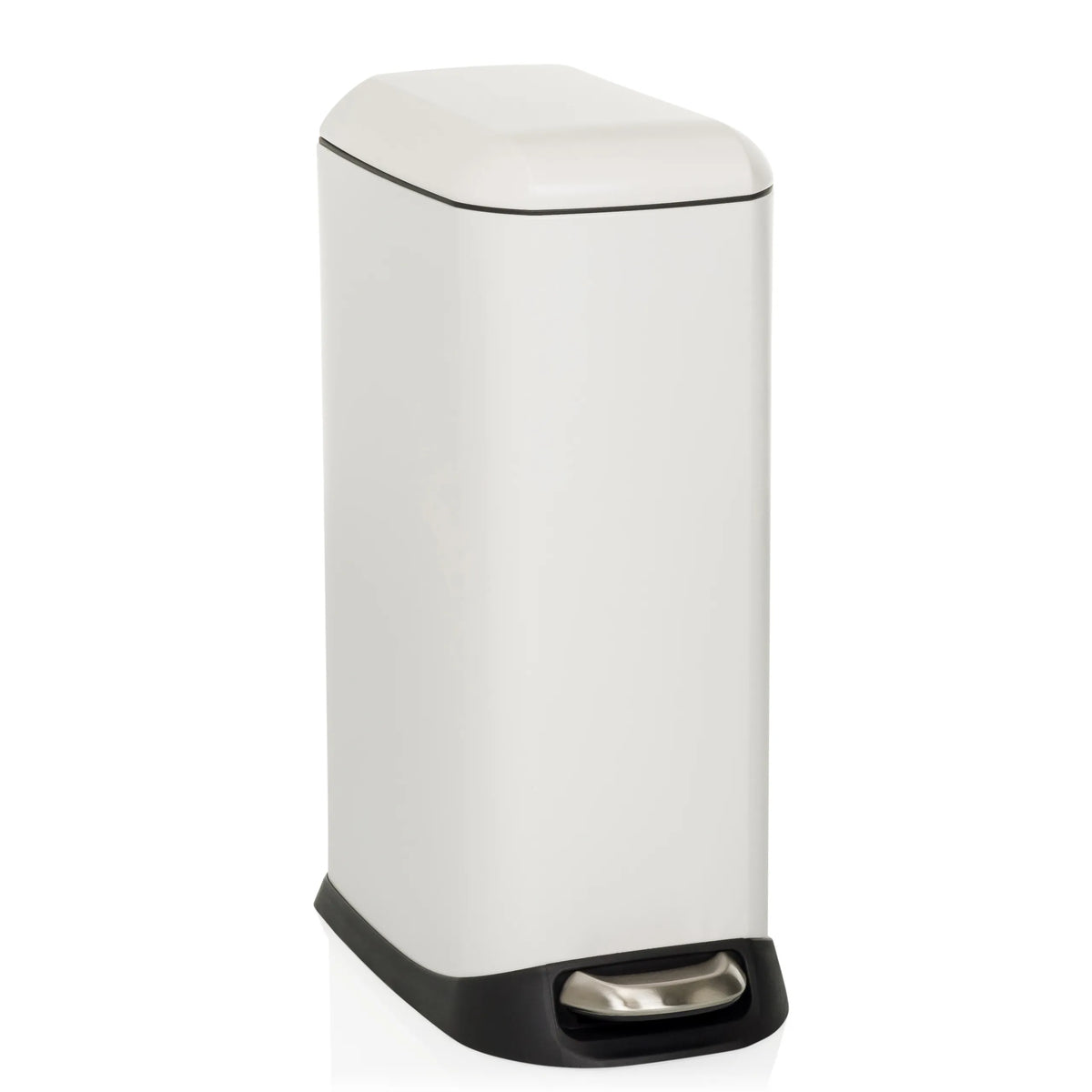Cestino CLEAN SLIM bianco con pedale e coperchio arrotondato di hjh OFFICE – vista a 360° (vista frontale 15°)