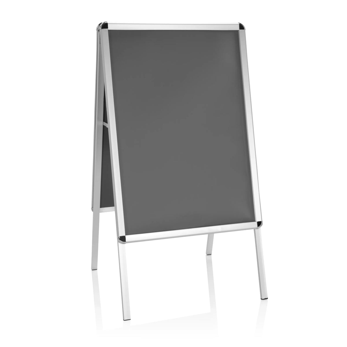 Cavalletto promozionale AGENDA II grigio con cornice in alluminio e due piedi di supporto di hjh OFFICE – vista a 360° (vista frontale 20°)