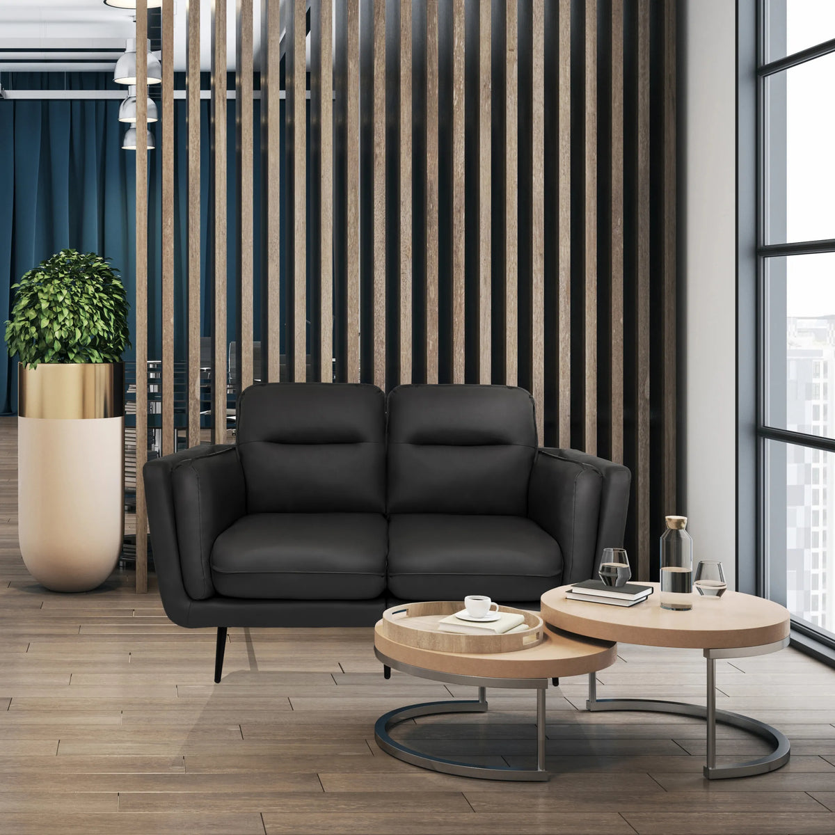 Sofà lounge VINTALUX grigio con due posti a sedere e gambe nere di hjh LIVING