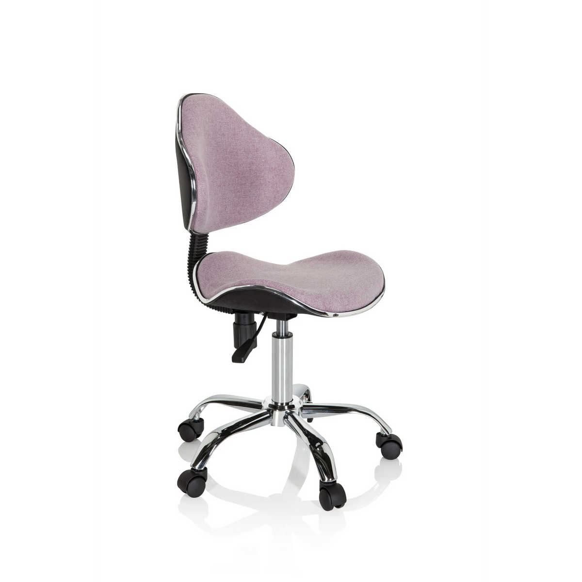 Sedia girevole per bambini KIDDY GTI-3 rosa con base lucida e cinque rotelle di hjh OFFICE – vista a 360° (vista frontale a tre quarti 60°)