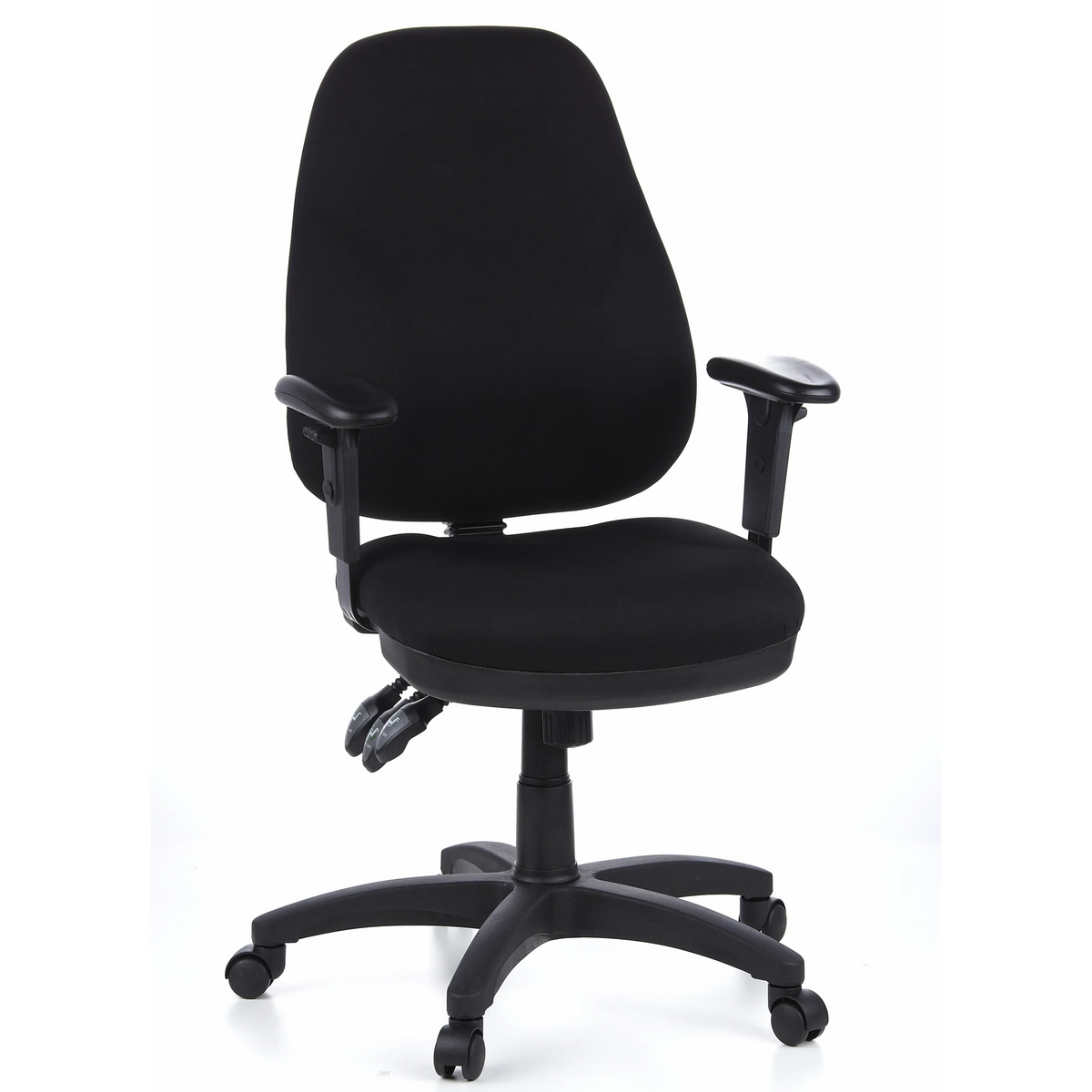 Sedia da ufficio professionale ZENIT PRO nera con braccioli e base a cinque ruote di hjh OFFICE – vista a 360° (vista frontale 20°)