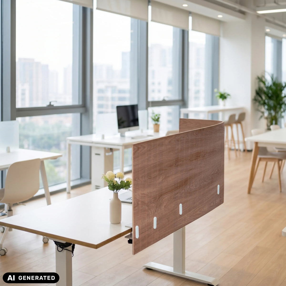 Divisorio per scrivania marrone FLEXMIUT ROLL W con una larghezza di 160 cm per scrivanie di hjh OFFICE