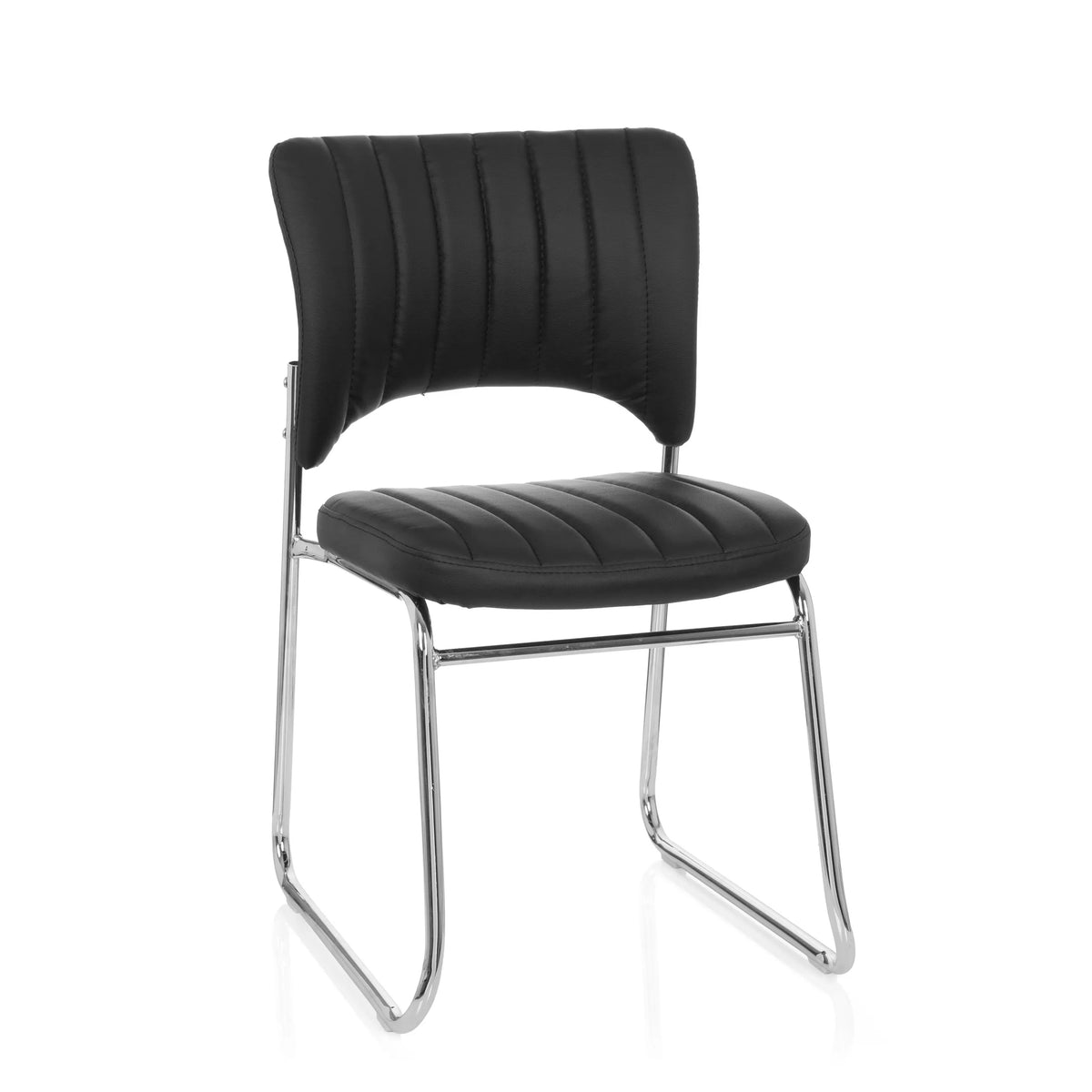 Sedia visitatore nera CASPI V con rivestimento trapuntato e struttura a slitta di hjh OFFICE – vista a 360° (vista frontale 20°)