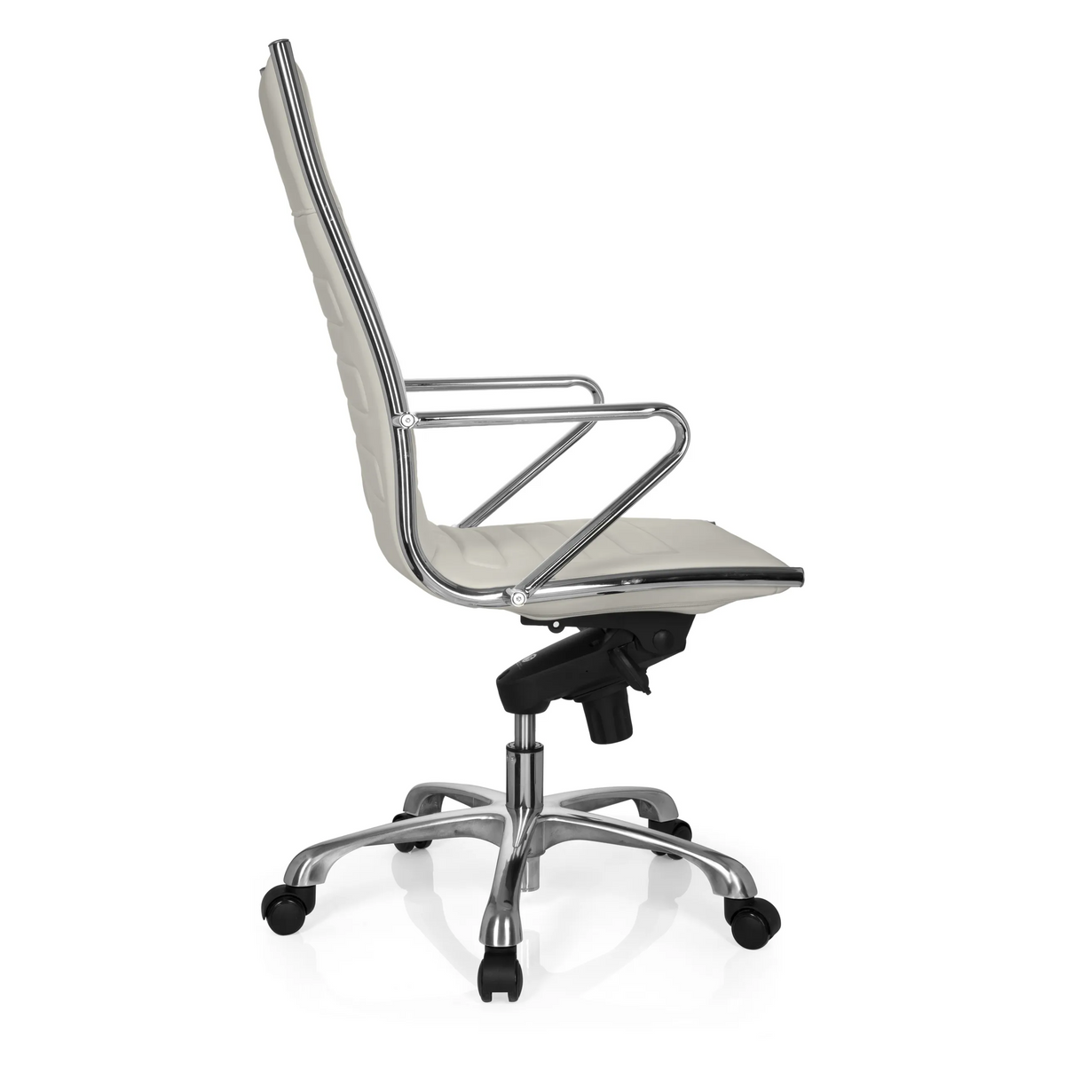Poltrona professionale PARIBA III color crema con braccioli e base a cinque ruote di hjh OFFICE – vista a 360° (profilo laterale 100°)