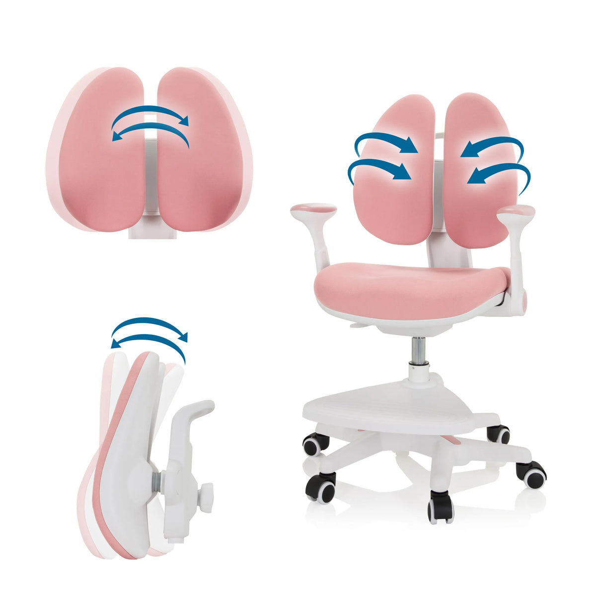 Schienale regolabile della sedia per bambini KID WING in rosa con cuscini mobili di hjh OFFICE