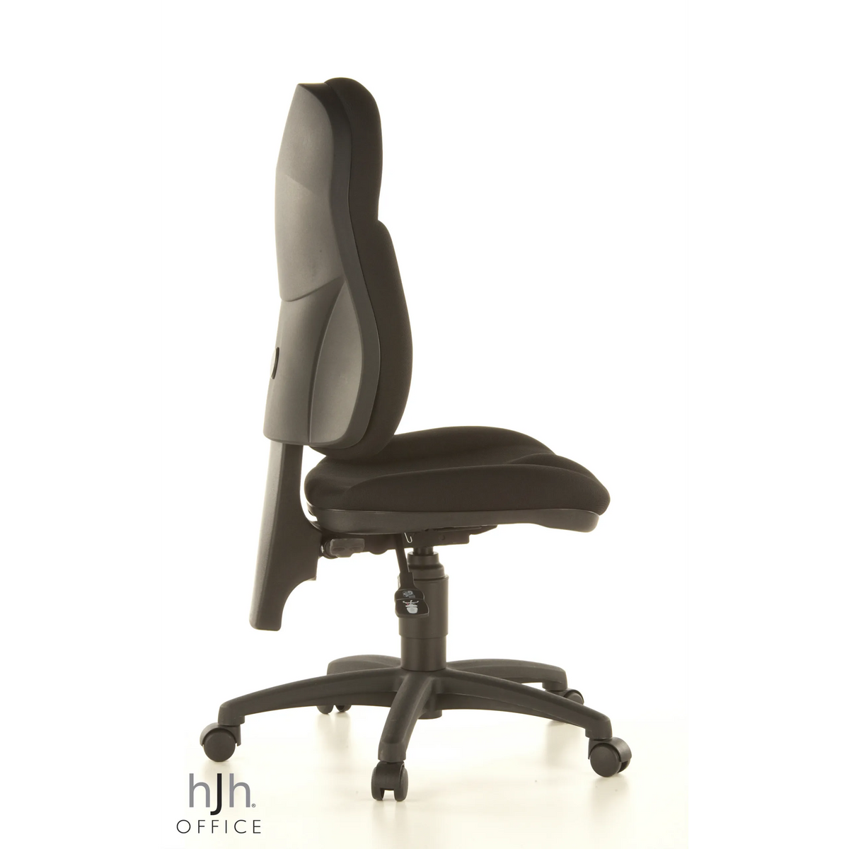 Sedia Home Office WELLPOINT 10 nera con base a stella e cinque rotelle di Topstar – vista a 360° (profilo laterale 100°)