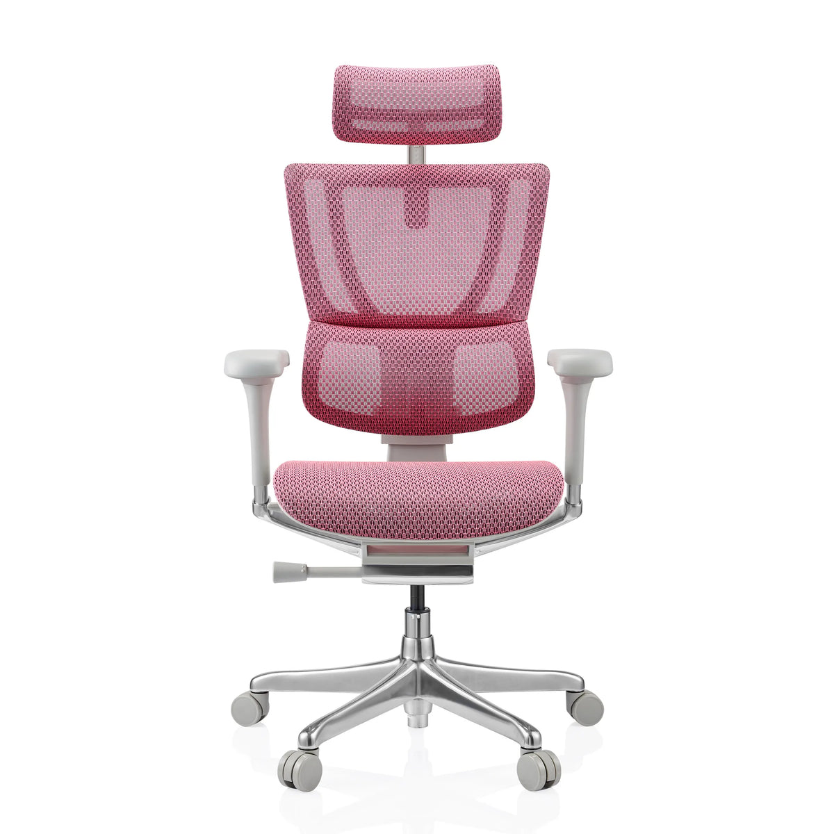 Poltrona di lusso ERGOHUMAN SLIM G GEN2 rosa con schienale in rete, poggiatesta e base a cinque ruote di hjh OFFICE – vista a 360° (vista frontale 0°)