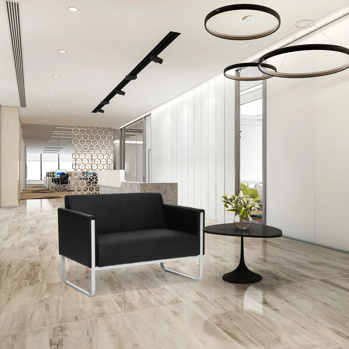 Sofà lounge nero ARUBA STEP a due posti con struttura argento di hjh OFFICE