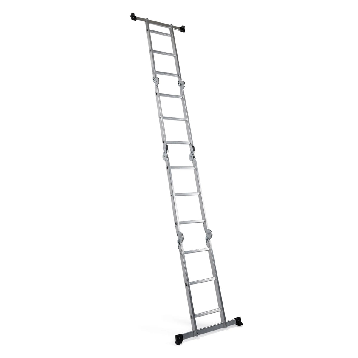 Scala richiudibile SOLID W3 in alluminio argento con dodici gradini di hjh OFFICE – vista a 360° (vista posteriore a tre quarti 216°)