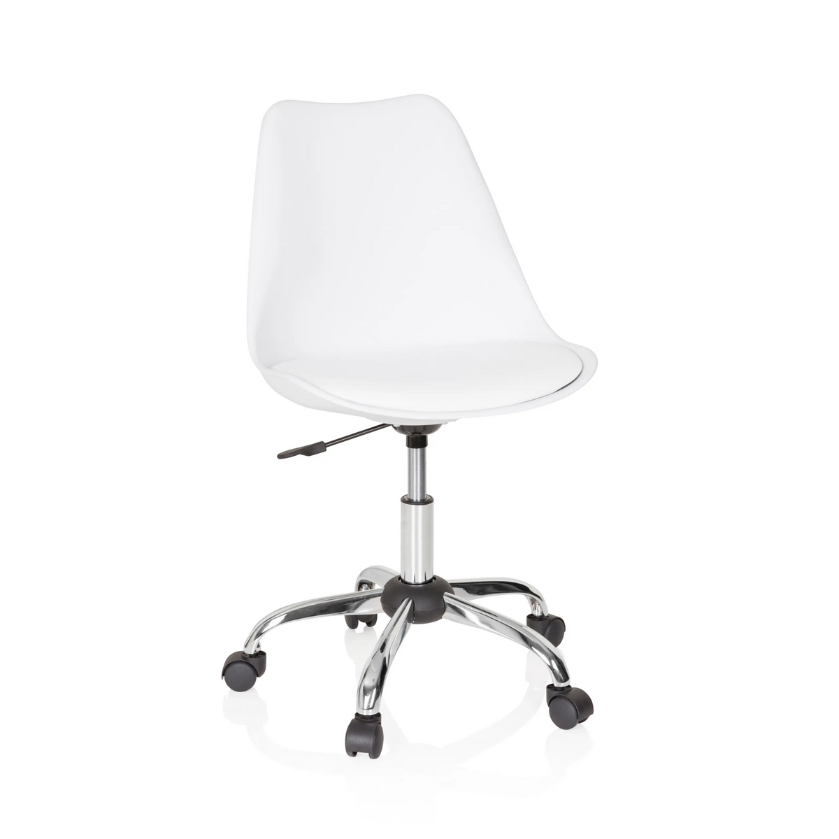 Sedia Home Office FANCY PRO bianca con base a stella e cinque rotelle di hjh OFFICE – vista a 360° (vista frontale 20°)