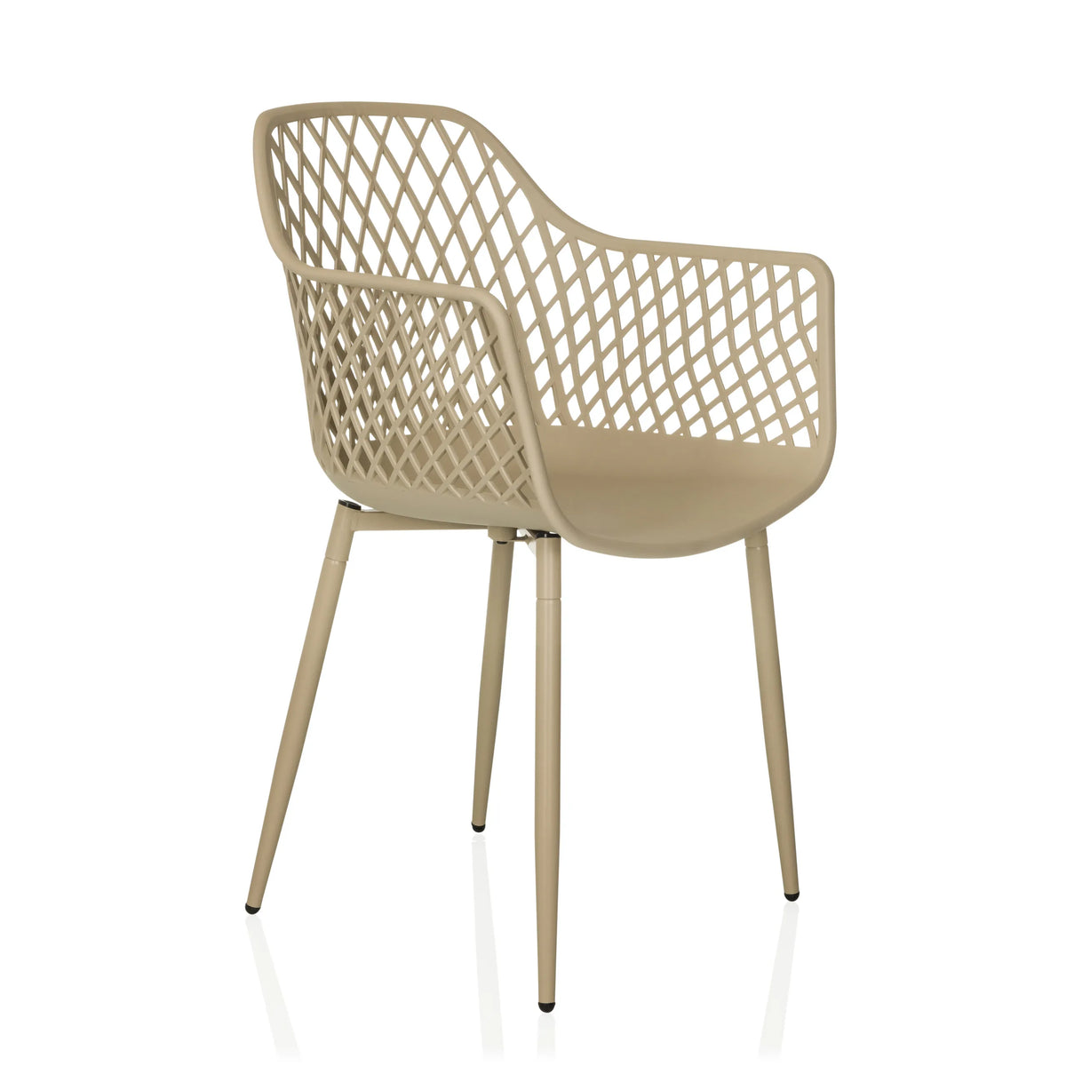 Sedia da esterno beige BEGIO L con schienale a rete e quattro gambe di hjh LIVING – vista a 360° (vista frontale a tre quarti 45°)