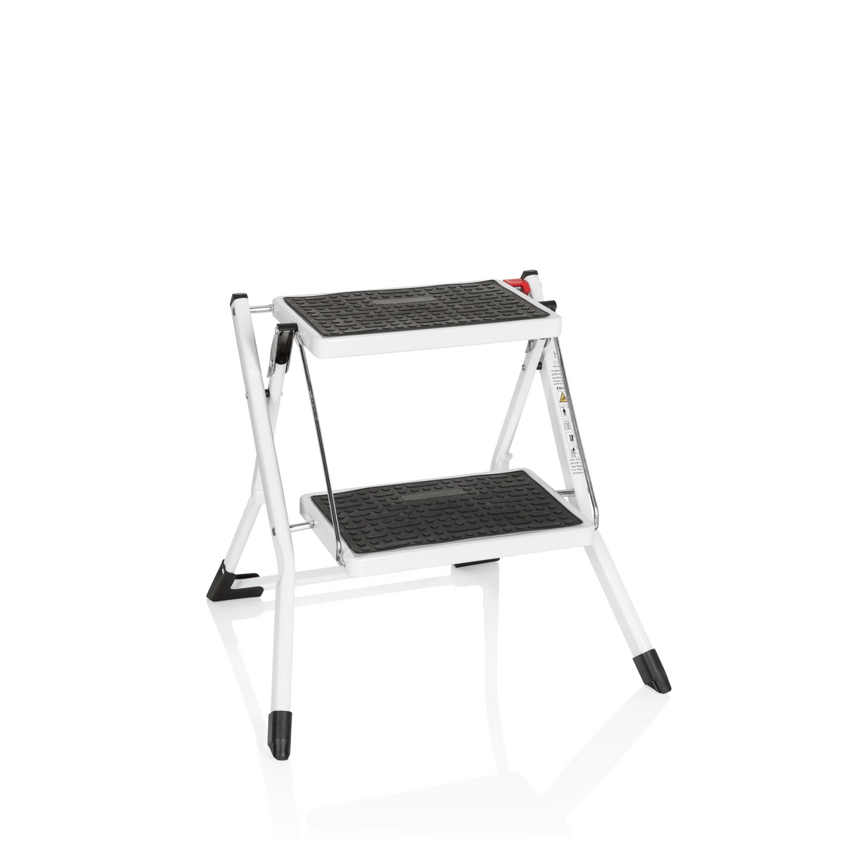 Scala richiudibile SOLID W1 bianca con due gradini antiscivolo di hjh OFFICE – vista a 360° (vista frontale 20°)