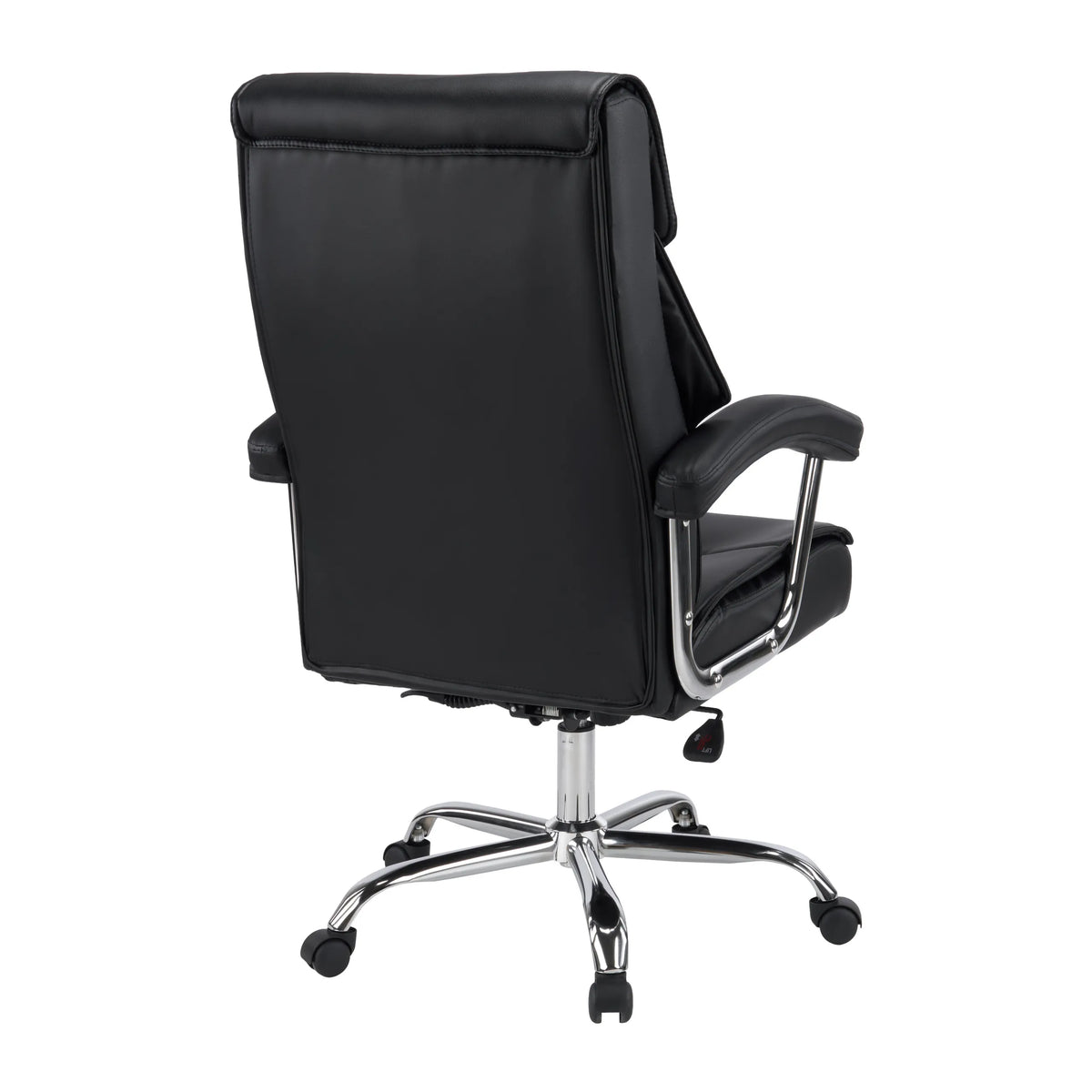 Vista posteriore della Sedia Home Office Relax Prestio in nero con base cromata di MyBuero
