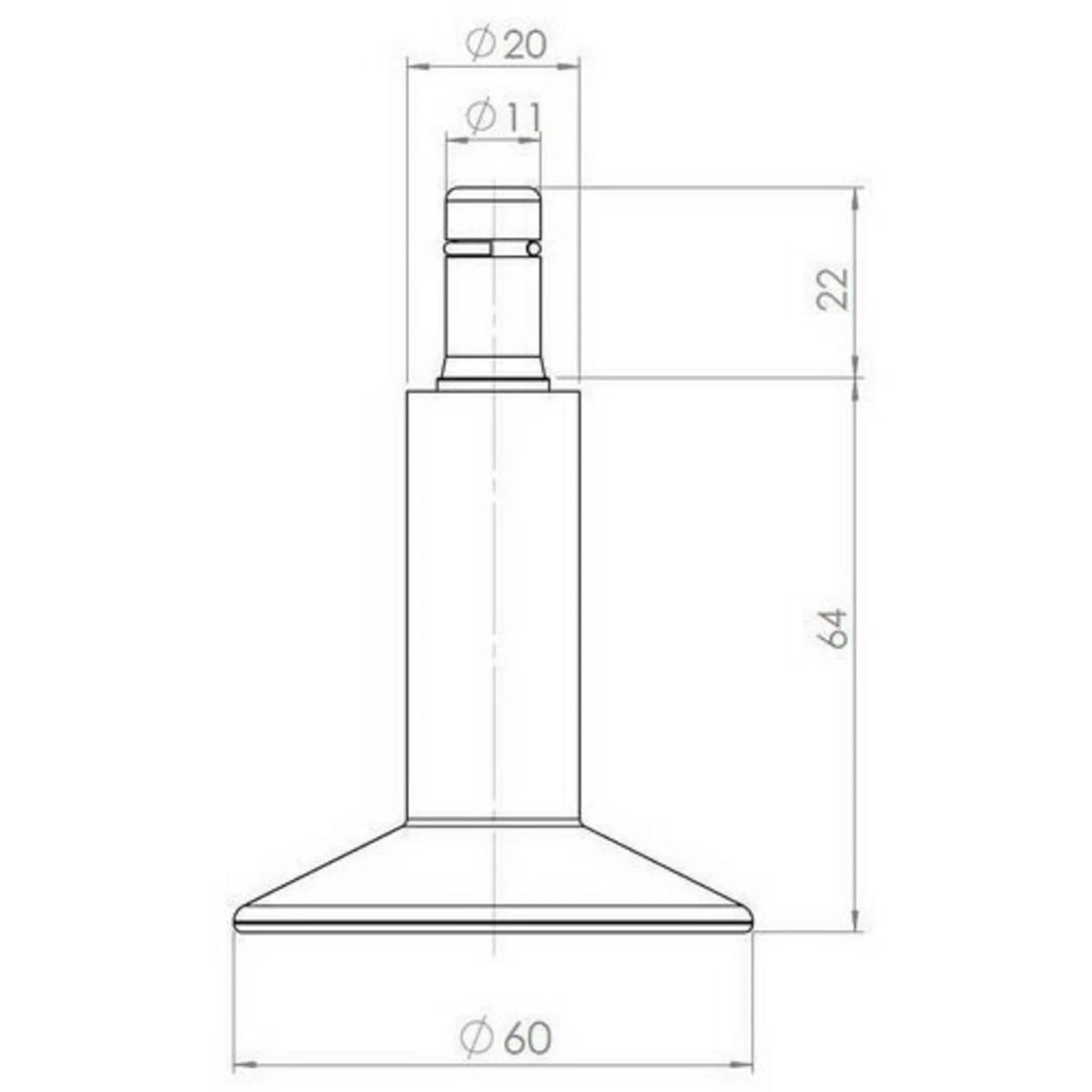 Disegno tecnico del piedino per sedie 5 x STAND Nr. 12 con un diametro di 60 mm di hjh OFFICE