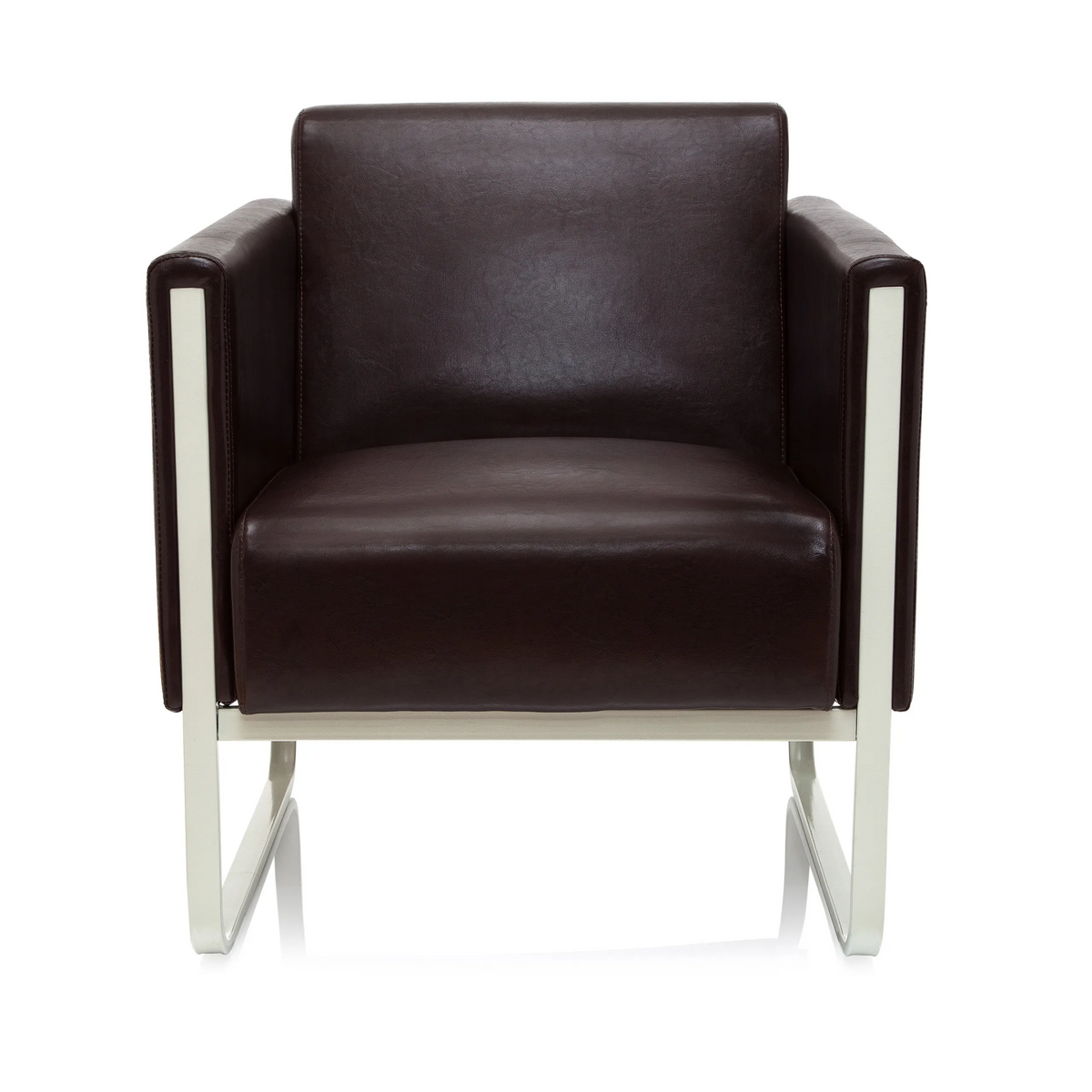 Poltrona imbottita marrone ARUBA con struttura in metallo bianca di hjh OFFICE – vista a 360° (vista frontale 0°)