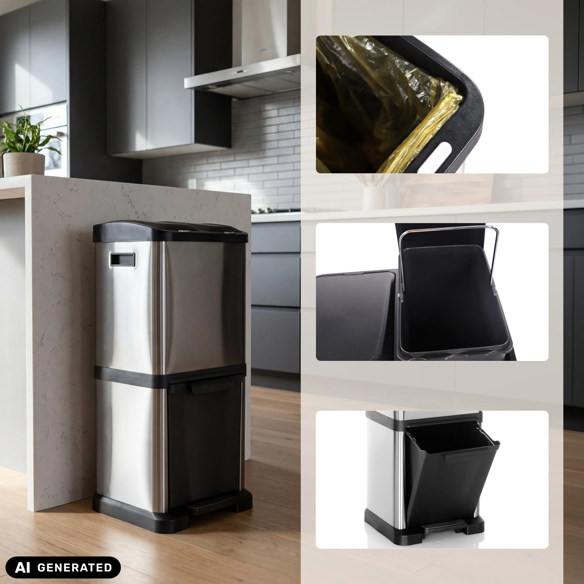 Cestini doppi CLEAN VII in argento con secchi interni rimovibili di hjh OFFICE (immagine generata dall’IA)