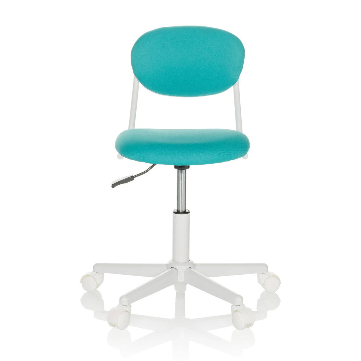 Sedia girevole per bambini KIDDY BASE I turchese con base bianca e cinque ruote di hjh OFFICE – vista a 360° (vista frontale 0°)