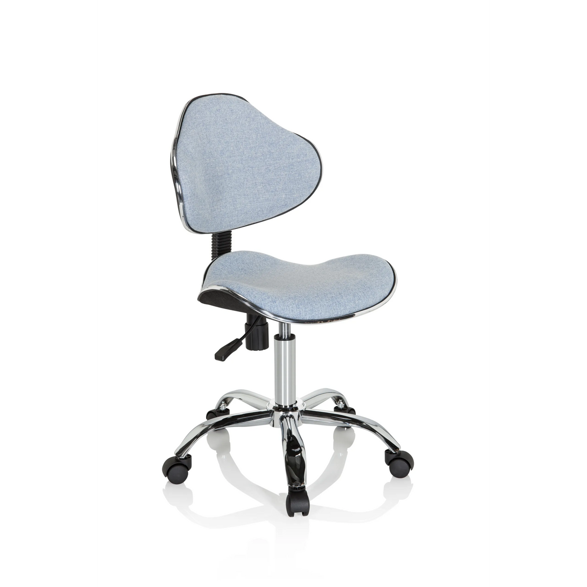Sedia girevole per bambini KIDDY GTI-3 blu con seduta imbottita e base a cinque ruote di hjh OFFICE – vista a 360° (vista frontale a tre quarti 40°)