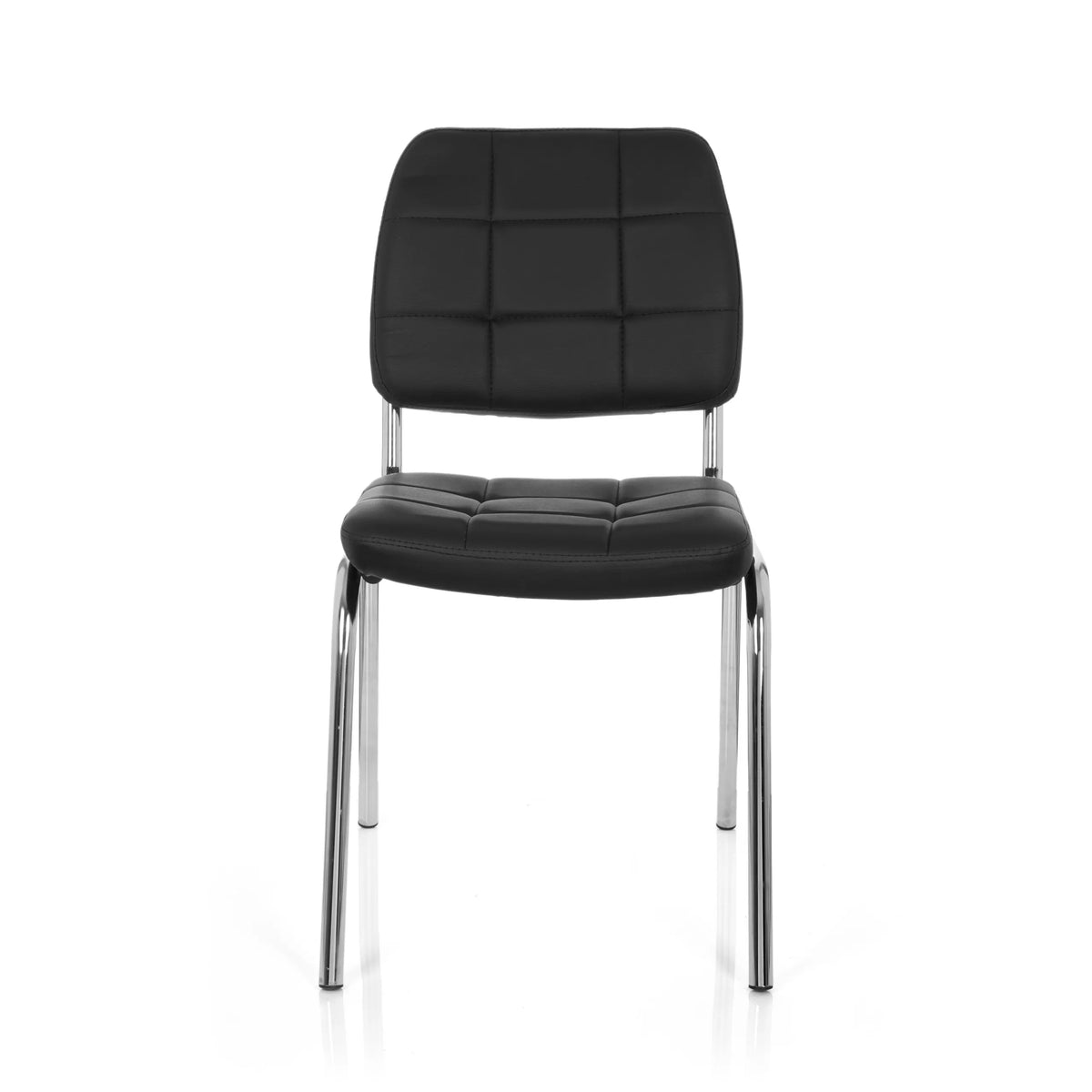 Sedia a quattro gambe PICENO V nera con imbottitura trapuntata e struttura in cromo di hjh OFFICE – vista a 360° (vista frontale 0°)