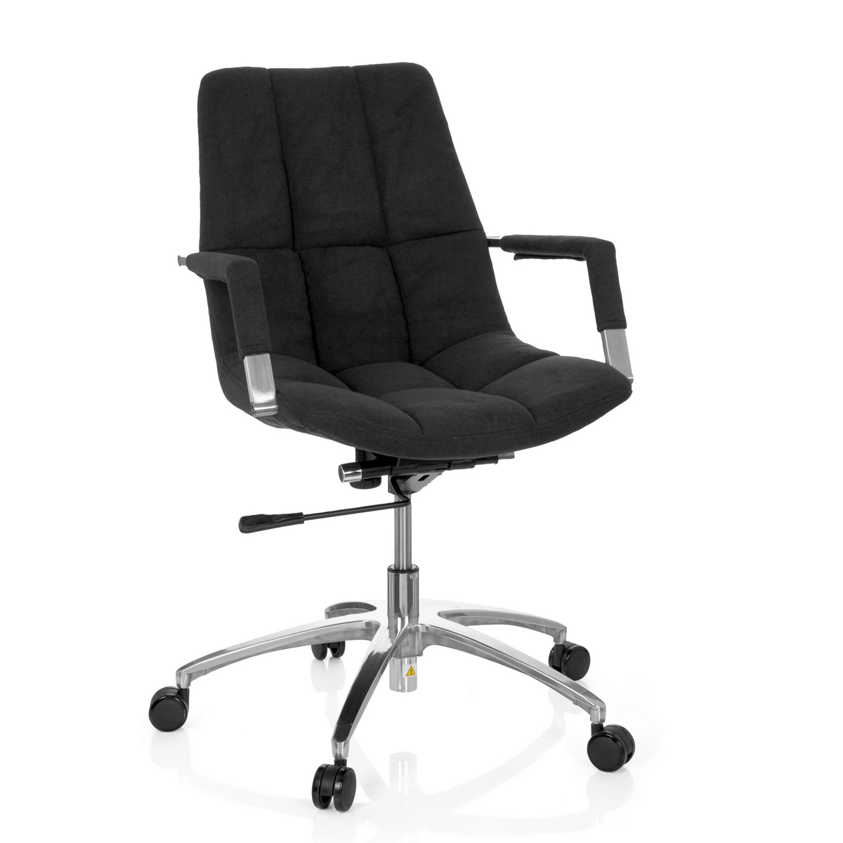 Schwarzer Homeoffice-Bürostuhl SARANTO mit Stoffbezug und Fußkreuz mit fünf Rollen von hjh OFFICE – 360-Grad-Ansicht (Frontansicht 20°)