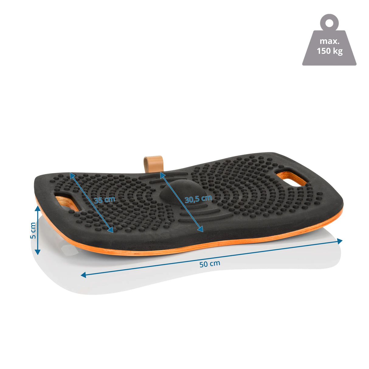 Disegno tecnico della Balance board ACTIV con dimensioni 50 x 30,5 cm e portata di 150 kg di hjh OFFICE